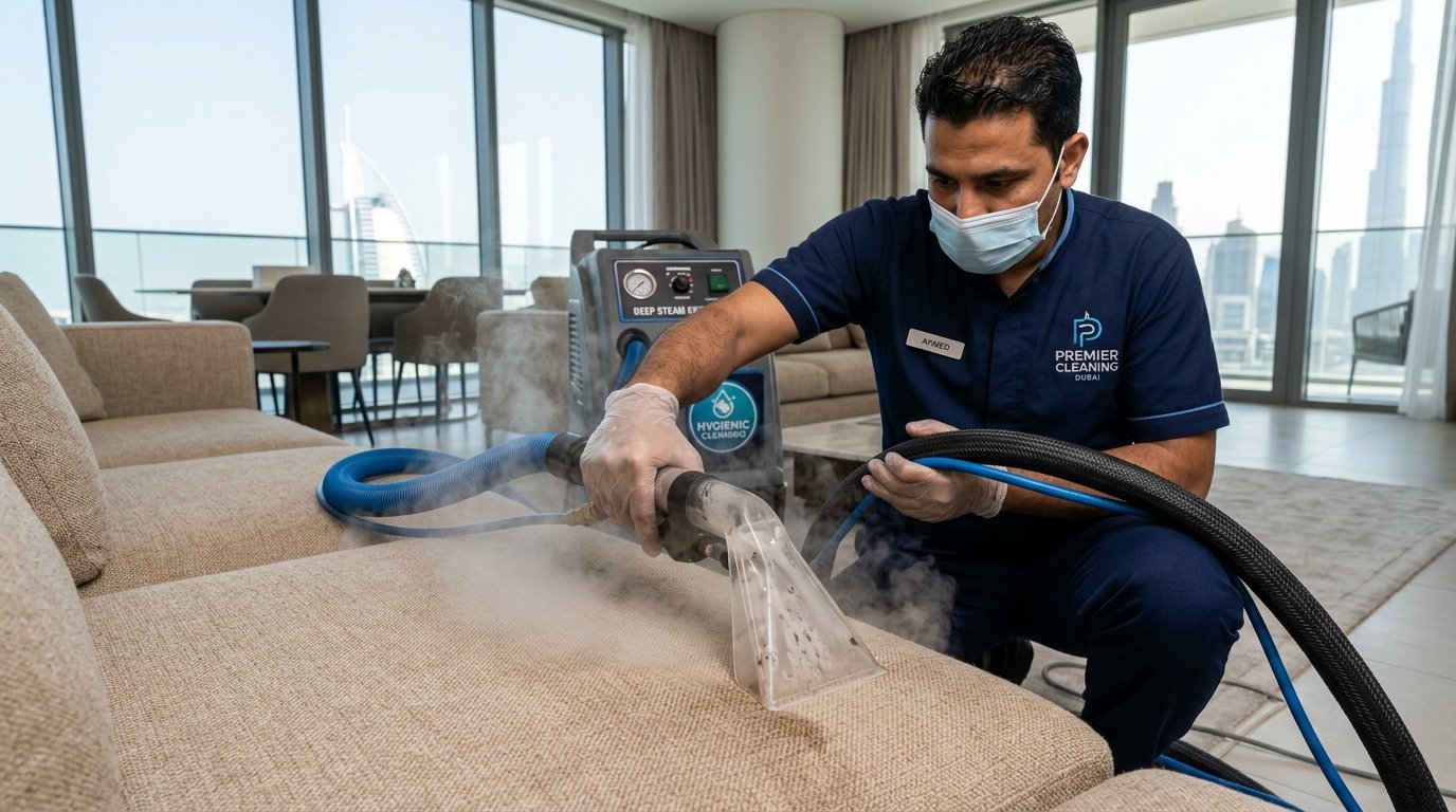 Professional sofa and carpet steam extraction Dubai